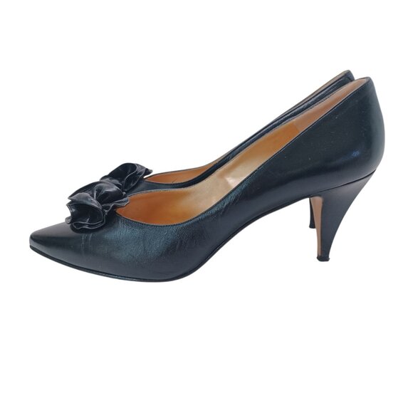Morgan Taylor Heels Black Leather Rosette Point Toe Classic Vintage Womens 8.5 - Picture 15 of 16